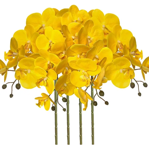 Vista 8 de FagusHome Phalaenopsis - Flores artificiales de 32 pulgadas, 4 piezas de orquídeas artificiales, plantas falsas para decoración del hogar (azul)