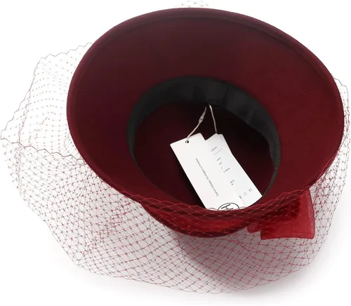 Vista 2 de Sombreros de iglesia negros con velo Sombrero vintage Cloche de lana de fieltro de invierno de ala ancha Fedora Sombreros