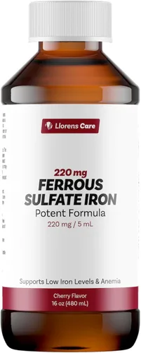 Vista 6 de Llorens Care - Sulfato ferroso 325 mg de hierro líquido, 65 mg de hierro elemental, 6 onzas, sabor caramelo (6 onzas, caramelo)