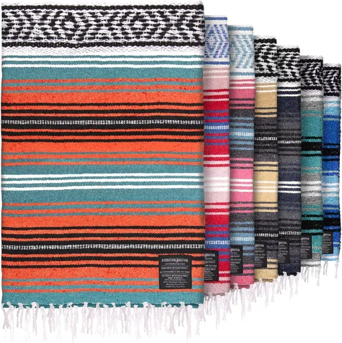 Vista 27 de Hydration Nation Auténtica manta mexicana extra grande (70 x 50 pulgadas), yoga tejida a mano, serape, falsa artesanal, playa, campamento, picnic