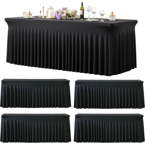 Vista 28 de Manteles de mesa de elastano azul bebé de 6 pies para mesas rectangulares, sin arrugas, rectangular, elástico, ajustable de 6 pies con falda