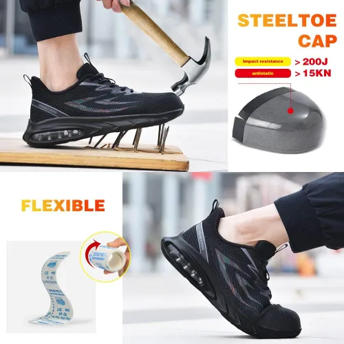 Vista 2 de Zapatos de punta de acero para mujeres y hombres, ligeros, indestructibles, a prueba de pinchazos, cómodos zapatos de seguridad antideslizantes