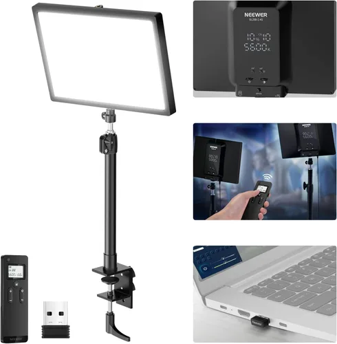Vista 12 de NEEWER Luz LED de 15.5 pulgadas, abrazadera en el panel de escritorio, iluminación de video para grabación de juegos, llamada de zoom, CRI97+, 2.4G