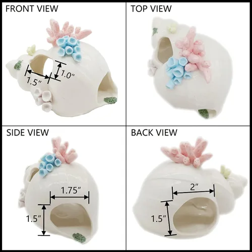 Vista 3 de Starryfill Decoración de acuario con tres agujeros para pasar u ocultar de forma segura, caracola de cerámica blanca con tres agujeros para peces