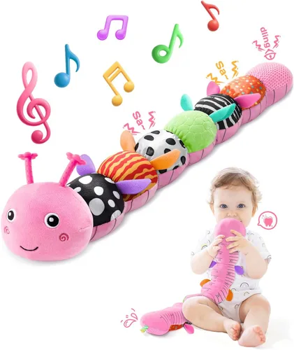 Vista 13 de AWOTOY Juguetes para bebés de 6 a 12 meses, oruga musical, animales de peluche, juguetes para bebés de 0 a 3 a 6 meses, juguetes sensoriales