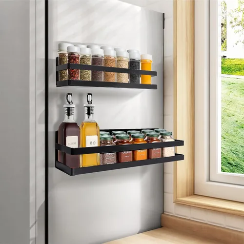 Vista 10 de Uten Estante grande para especias para refrigerador, paquete de 2 estantes magnéticos fuertes, organizador de refrigerador movible para cocina