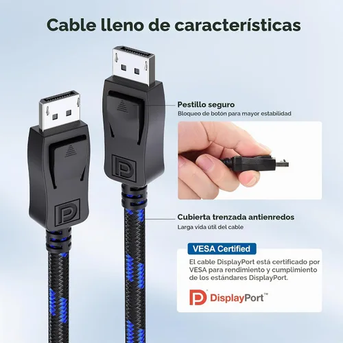 Vista 6 de Cable Matters [Certificado VESA] Cable trenzado DP 1.4 de 32.4 Gbps, 9.8