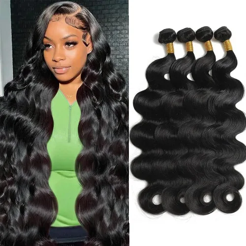 Vista 9 de Body Wave Human Hair Bundles with Closure 10A Brazilian Human Hair 3 Bundles with 4x4 HD Lace Closure Free Part 100% Unprocessed Virgin Hair Natural