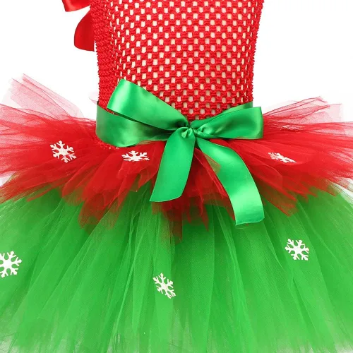 Vista 4 de IBTOM CASTLE Disfraces de elfo para niños, vestido de tul y sombrero verde para niña, ayudante de Papá Noel, sesión de fotos de Navidad