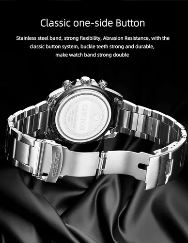 Vista 4 de Reloj de acero inóxidable dorado con cristales estilo clásico para hombre Fq-005