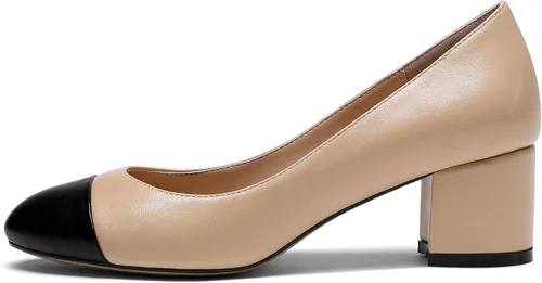 Vista 2 de YODEKS Zapatos de tacón bajo de 2 pulgadas para mujer, zapatos de tacón bajo sin cordones, microfibra sintética y suela de goma, socialites