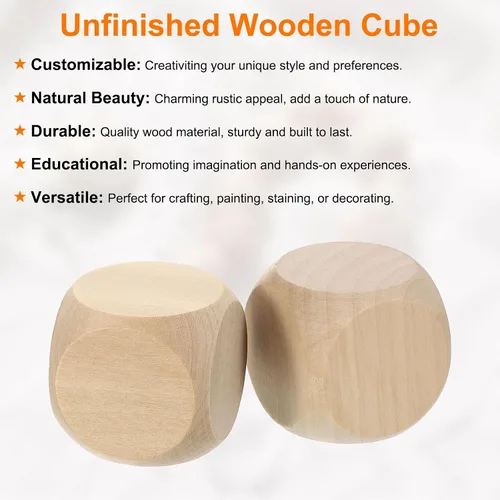 Vista 3 de uxcell 20 dados de madera en blanco, 1.97 pulgadas, cubo de madera sin terminar esquinas redondeadas, bloque cuadrado para proyectos de manualidades