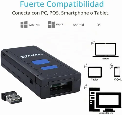 Vista 4 de Eyoyo Mini escáner de código de barras inalámbrico 1D Bluetooth, Bluetooth 3 en 1 y conexión inalámbrica y cableada 2.4G, lector de código de barras