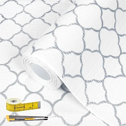 Vista 21 de Lámina para revestir estantes y cajones de cocina y baño, impermeable, antideslizante, sin adhesivo, fácil de limpiar, incluye cuchillo y cinta