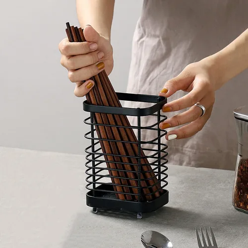 Vista 8 de Soporte para utensilios, estante de secado de fregadero de acero inoxidable, soporte para cubiertos de cubiertos, escurridor de cubiertos para Negro