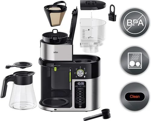 Vista 5 de Braun Cafetera multiservicio de 7 tamaños programables de preparación / 3 fortalezas + café helado y agua caliente para té, jarra de vidrio