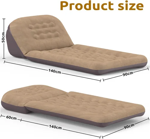 Vista 2 de Colchón inflable de aire individual para acampar con respaldo ajustable, catre inflable para acampar para viajes, dormir, sofá inflable