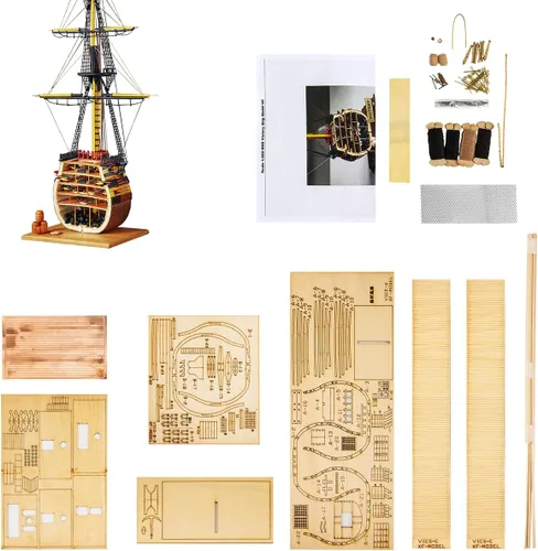 Vista 2 de GAWEGM Modelo de barco de madera - Escala 1/200 HMS Victory Boat Kits de sección modelo con accesorios de actualización de latón
