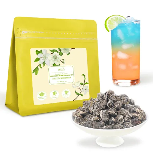 Vista 7 de LWXLJMJZC -Bi Tan Piao Xue Té verde jazmín Té chino de hoja suelta premium con flores fragantes de jazmín Perfecto para el disfrute diario