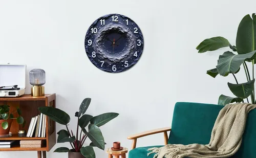 Vista 6 de Meteor Crater Texture Wooden Wall Clock with Distressed White Numerals 25x25cm