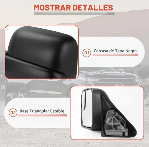 Vista 5 de Espejos de remolque para conductor y pasajero para Dodge Ram 1500 1994-2001, Ram 2500 3500 1994-2002 Ajustable manual, plegado manual, juego