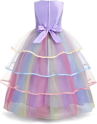 Vista 3 de Foierp Princess Unicorn Dress for Girls - Unicorn Costume with Headband Birthday Pageant Halloween Party Dresses Up 3-12Y