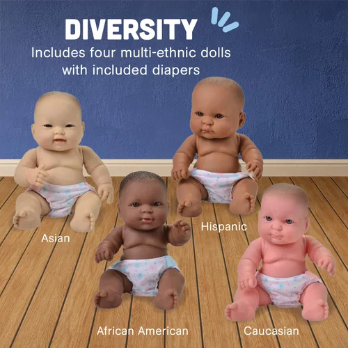 Vista 3 de Constructive Playthings Muñecas de bebé multiculturales abrazables de 10 pulgadas, juguetes multiétnicos de aprendizaje socio-emocional para niños