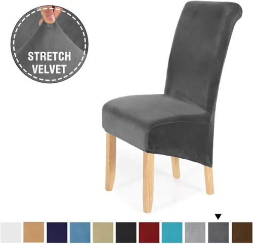 Vista 2 de 4 fundas para sillas de comedor, terciopelo elástico, extraíble, lavable, grande, suave, para comedor, cocina, hogar, restaurante, silla (negro)