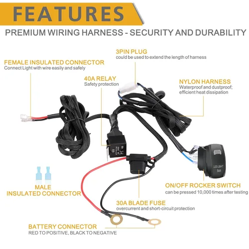 Vista 3 de Arnés de cableado 1 cable, kit de arnés de cableado de barra de luz LED Rfroad Lighting para luces antiniebla, luces de conducción todoterreno, luz