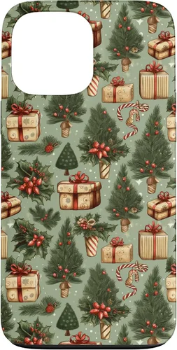 Vista 24 de Vintage Christmas Theme Holiday Trees, Presents, Teal, Bows Case for iPhone 17
