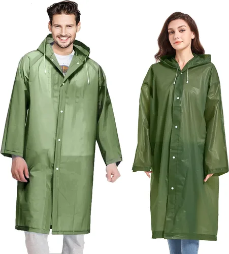 Vista 24 de Abrigos de lluvia (paquete de 2) – Ponchos de lluvia reutilizables de EVA para adultos, chaquetas impermeables para hombres y mujeres