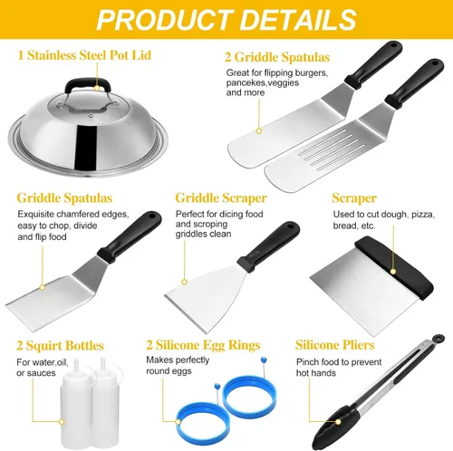Vista 5 de Accesorios para plancha compatibles con Blackstone y Camp Chef, herramienta raspadora de plancha plana con cúpula de fusión para cocinar al aire