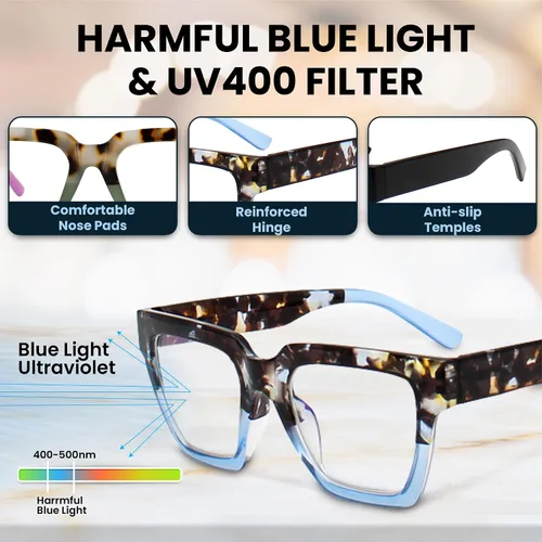 Vista 5 de Yogo Vision Blue Light Blocking Reading Glasses for Women Big Square Oversized Computer Readers (3 Pack)