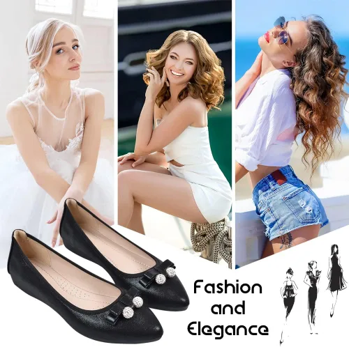 Vista 4 de Zapatos planos de ballet para mujer, plegables, brillantes, cómodos, zapatos planos elegantes para mujer