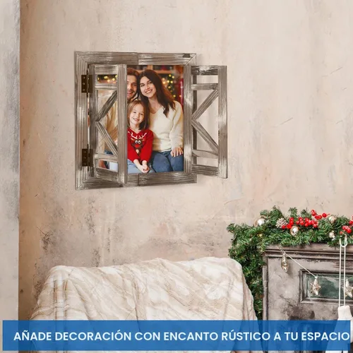 Vista 6 de J JACKCUBE DEISGN MK587A - Marco de ventana de madera rústica con puertas abiertas, decoración artística de pared para colgar, decoración de pared
