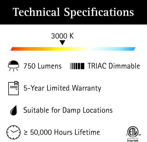 Vista 3 de UltraLux Foco empotrable LED de cable directo de 7 pulgadas con caja de 3000K, 750 lúmenes, CRI más de 80, TRIAC regulable, conectores WAGO