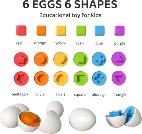Vista 13 de TEMI Huevos de Pascua de Pollito para Niños Pequeños - Juego de Clasificación de Formas con Colores que Coinciden con 6 Huevos de Juguete para Niños