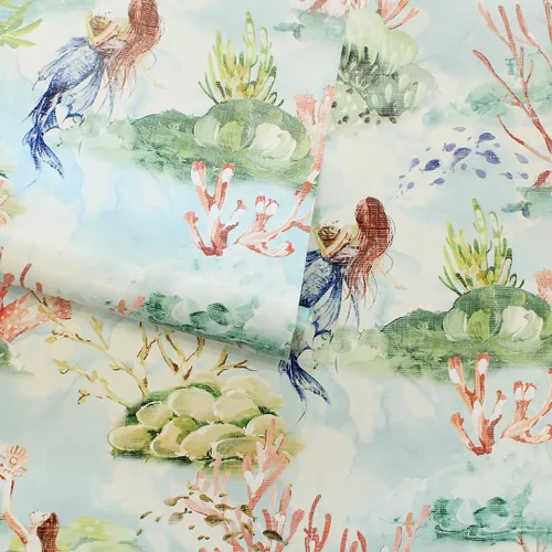 Vista 6 de Tempaper Blue Mermaid Toile - Papel tapiz removible para despegar y pegar, 20.5 pulgadas x 16.5 pies, fabricado en los Estados Unidos, vidrio marino