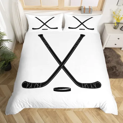 Vista 42 de Erosebridal Hockey Twin Duvet Cover for Boys,Blue and Black Sports Bedding Sets for Kids Teen,Ball Games Gamer Bed Set,Ice Hockey Field Quilt Cover