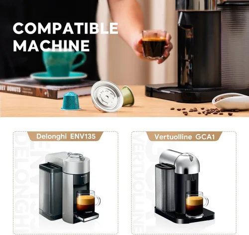 Vista 2 de Adaptador de cápsulas de café reutilizable compatible con Nespresso Vertuo, ENV135 y VertuoLine GCA1, convertidor de cápsulas de café de acero