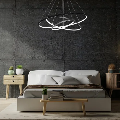 Vista 2 de LightInTheBox Lámpara colgante de 3 anillos para sala de estar, comedor, luz de techo moderna, diseño de círculo, 20+40+23.6 in, color = negro
