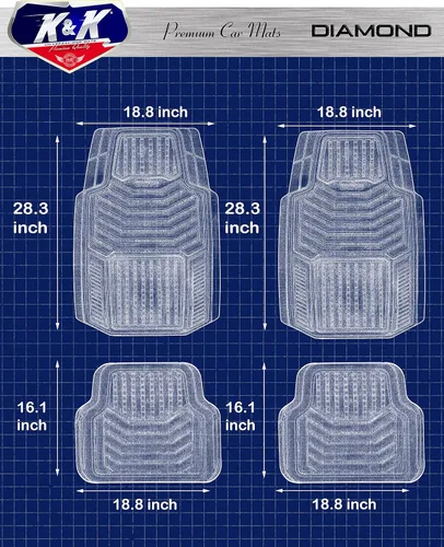 Vista 5 de K&K Auto Accessories 3D - Tapete grueso para piso de automóvil, 8 libras, resistente, duradero, universal, diamante negro, plato profundo