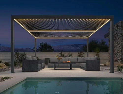 Vista 33 de PURPLE LEAF - Pérgola con listones de 10 x 12 pies, sistema de drenaje 94AS para patio, color gris Premium All-Aluminum Rustproof Build, Modern