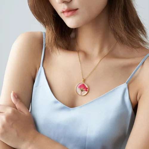Vista 10 de Collares de flores de nacimiento para mujer, collar de 1 a 12 meses, collar de flores prensadas hecho a mano, regalo único de vacaciones, dorado, 18