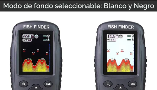 Vista 2 de ecosonda portátil recargable, sensor de sonar inalámbrico, localizador de profundidad con tamaño de los peces, contorno del fondo, pantalla LCD a