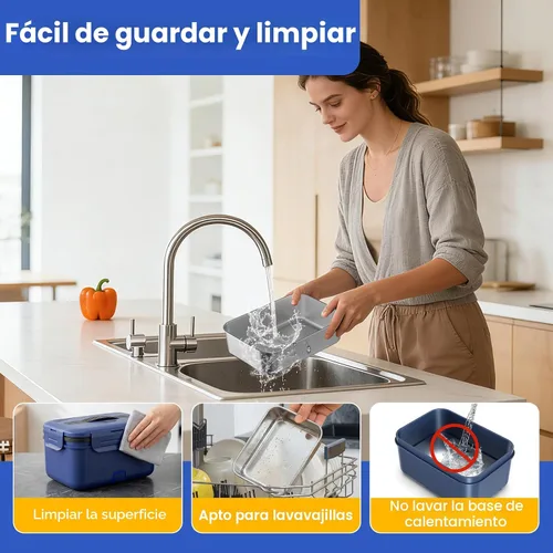 Vista 7 de Vingud Lonchera eléctrica inalámbrica para adultos, lonchera térmica recargable de 1.8 L, calentador de alimentos, lonchera portátil autocalentable