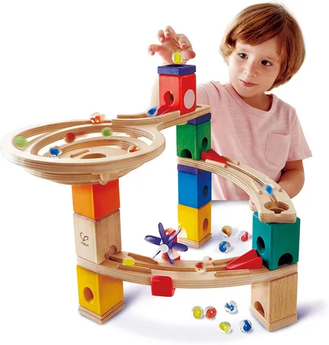 Vista 6 de Hape Quadrilla Cliffhanger Bloques de Pista de Canicas de Madera Juego de Laberinto de Canicas, Juguetes de Construcción de Desarrollo STEM