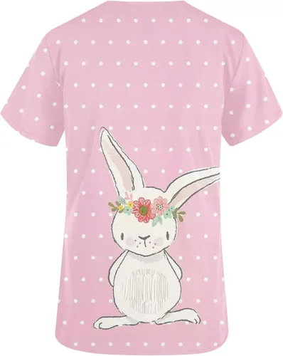 Vista 4 de Womens Short Sleeve Top Graphic Blouses for Women Vneck Work Scrub Easter Summer Fall Shirt 2023