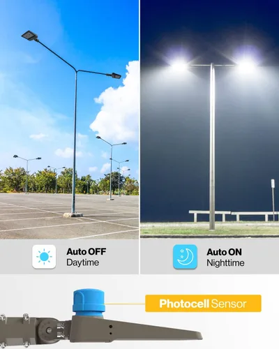Vista 2 de Sunco - Luz LED para estacionamiento, poste para exteriores, 150 W, fotocélula del anochecer al amanecer, reemplazo HID, luz diurna de 5000 K, 21000