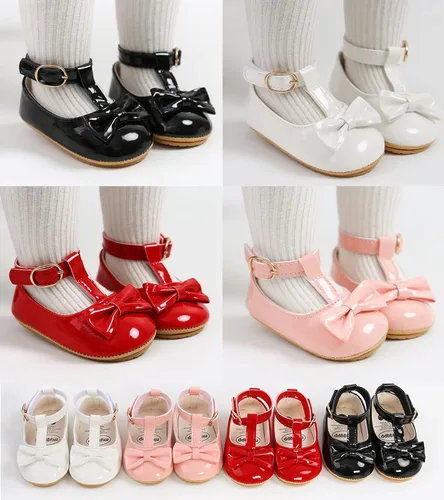 Vista 2 de SOFMUO Mary Jane - Zapatos planos con lazo, zapatos de ballet para niñas pequeñas, primeros caminantes, para boda, Navidad, zapatos de vestir
